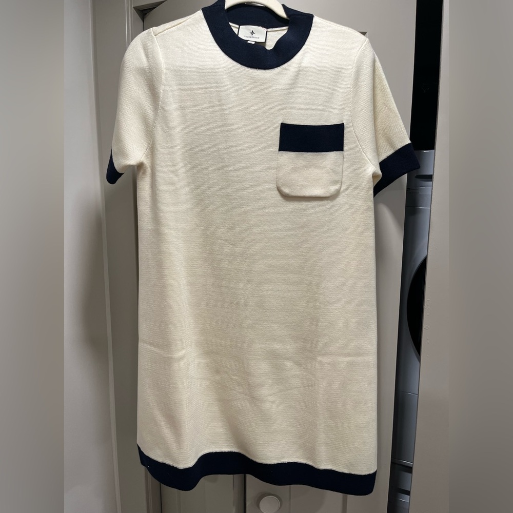 Tuckernuck Cream Mini Dress with Navy Trim
